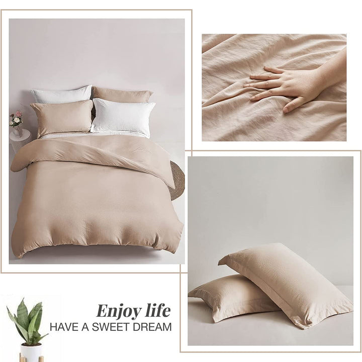 Washed Microfiber 3 PCS Duvet Cover Set - Light Khaki