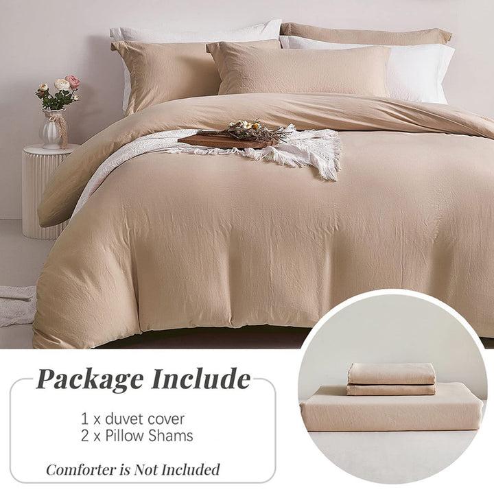 Washed Microfiber 3 PCS Duvet Cover Set - Light Khaki