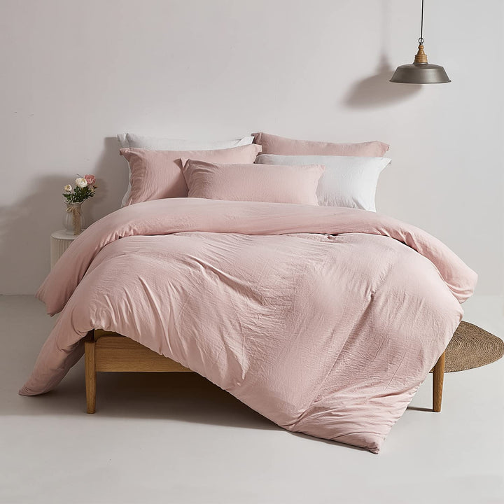 Washed Microfiber 3 PCS Duvet Cover Set - Pink Mocha