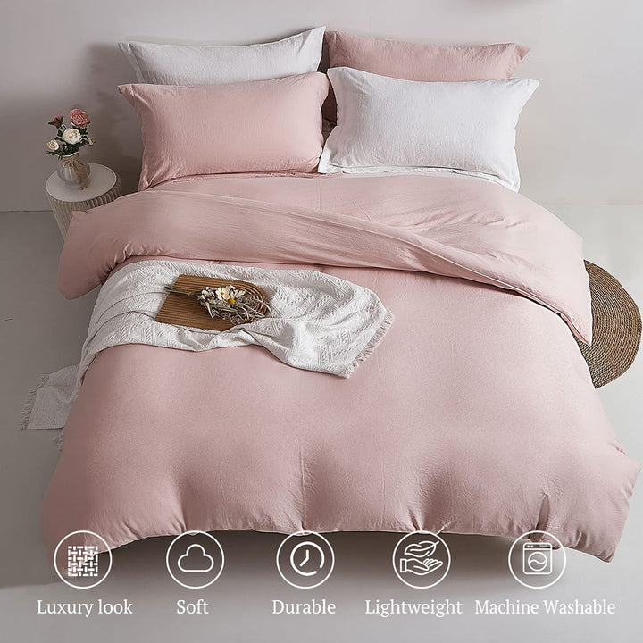 Washed Microfiber 3 PCS Duvet Cover Set - Pink Mocha