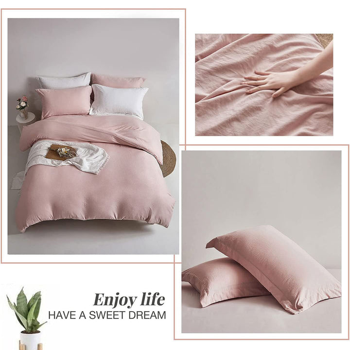 Washed Microfiber 3 PCS Duvet Cover Set - Pink Mocha