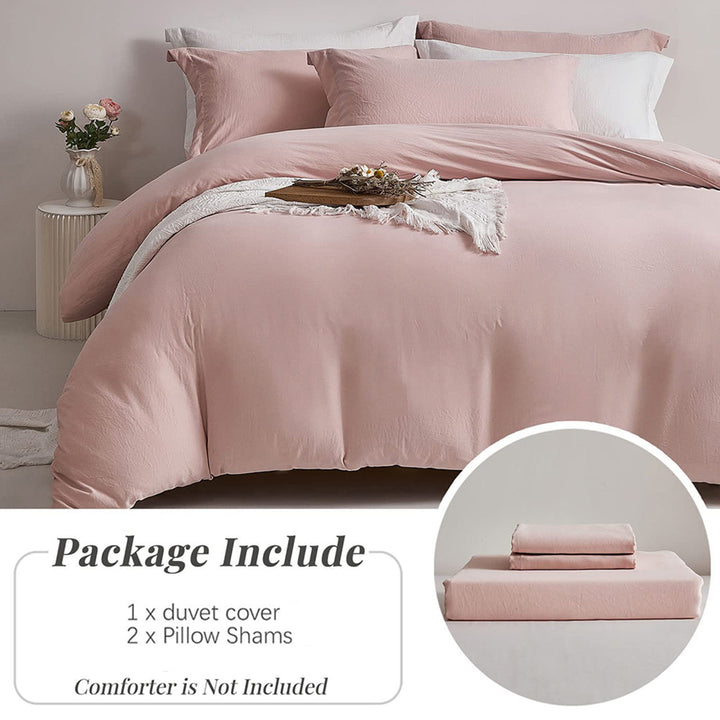 Washed Microfiber 3 PCS Duvet Cover Set - Pink Mocha