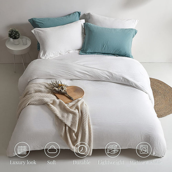 Washed Microfiber 3 PCS Duvet Cover Set - White