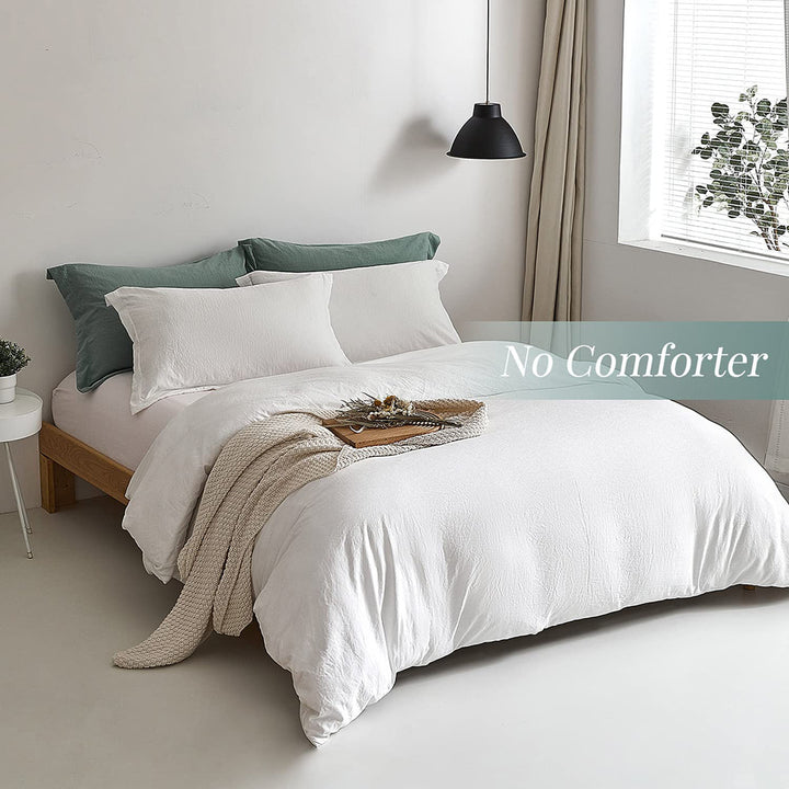 Washed Microfiber 3 PCS Duvet Cover Set - White