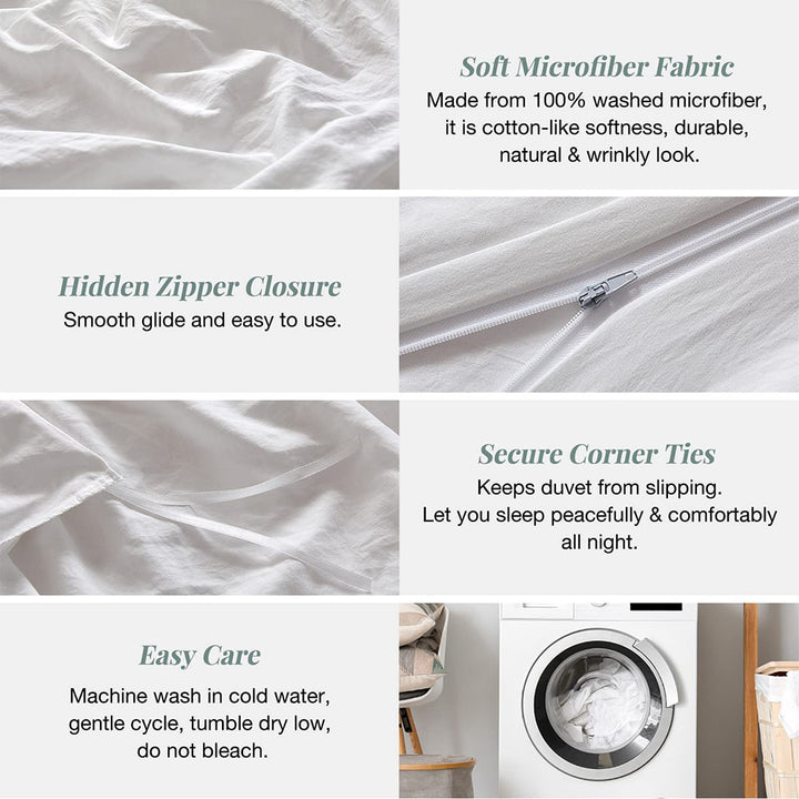 Washed Microfiber 3 PCS Duvet Cover Set - White