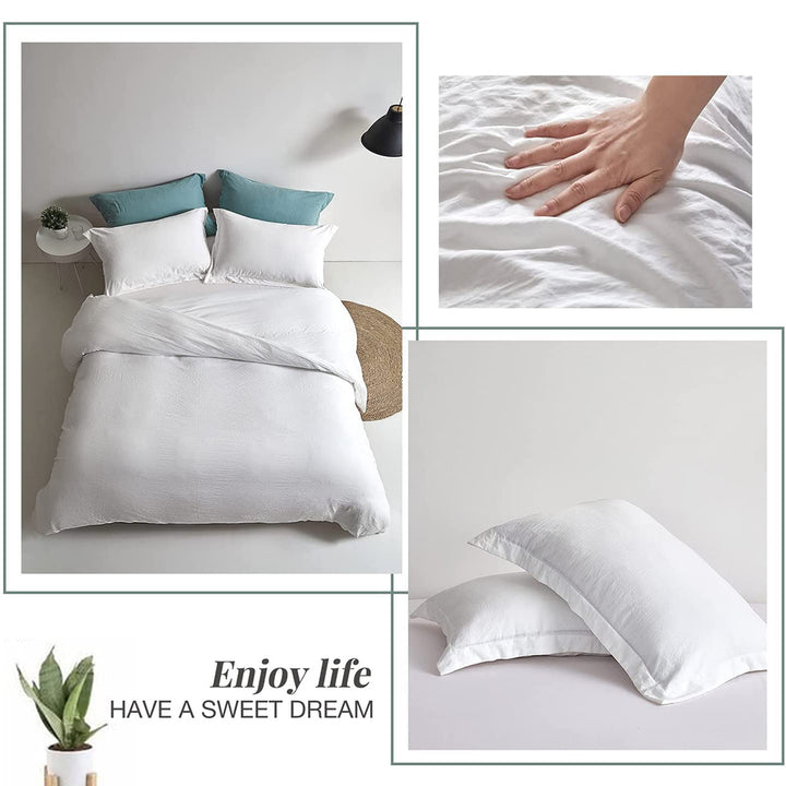 Washed Microfiber 3 PCS Duvet Cover Set - White