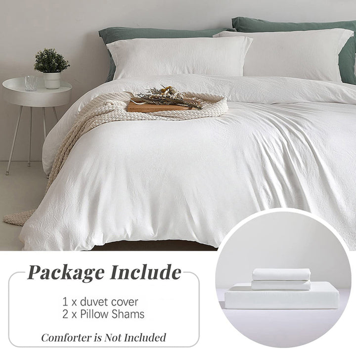 Washed Microfiber 3 PCS Duvet Cover Set - White