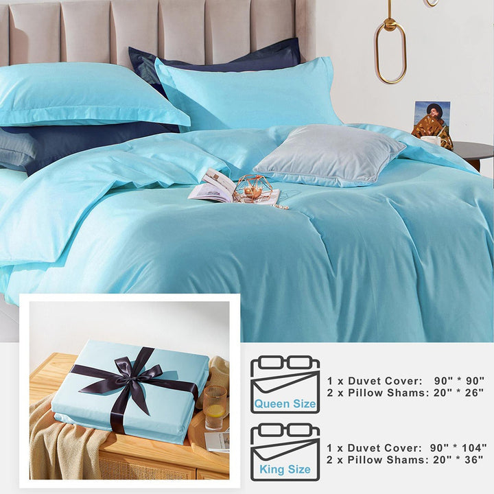100% Long-Staple Cotton 3 PCS Duvet Cover Set - Aqua Cyan