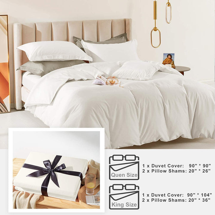 100% Long-Staple Cotton 3 PCS Duvet Cover Set - Pearl White