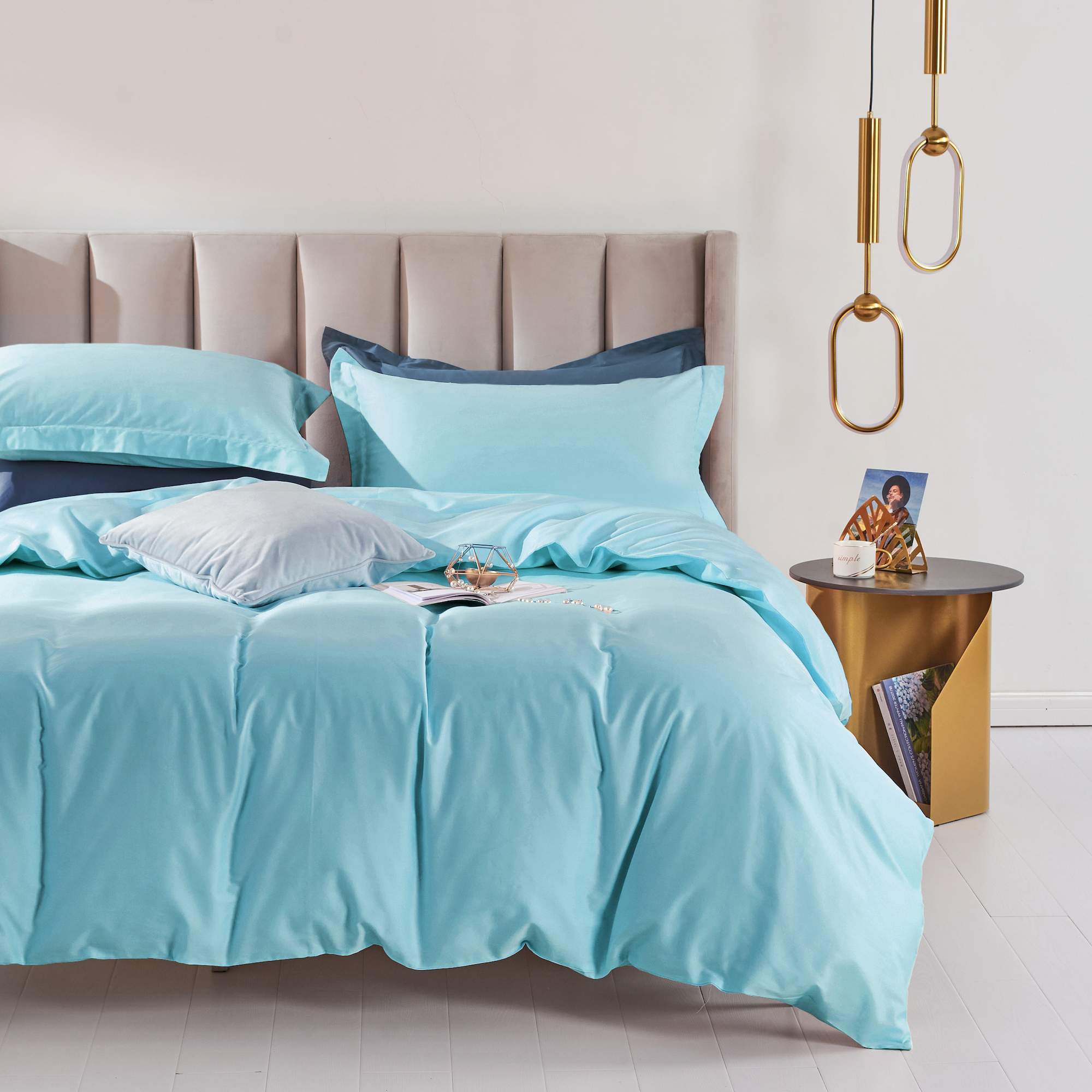 Egyptian Cotton 3-Piece Duvet Cover Set - Aqua Cyan - Mildlyhome