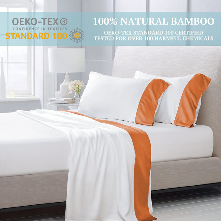 100% Bamboo Sheets 4 PCS Set - White & Orange