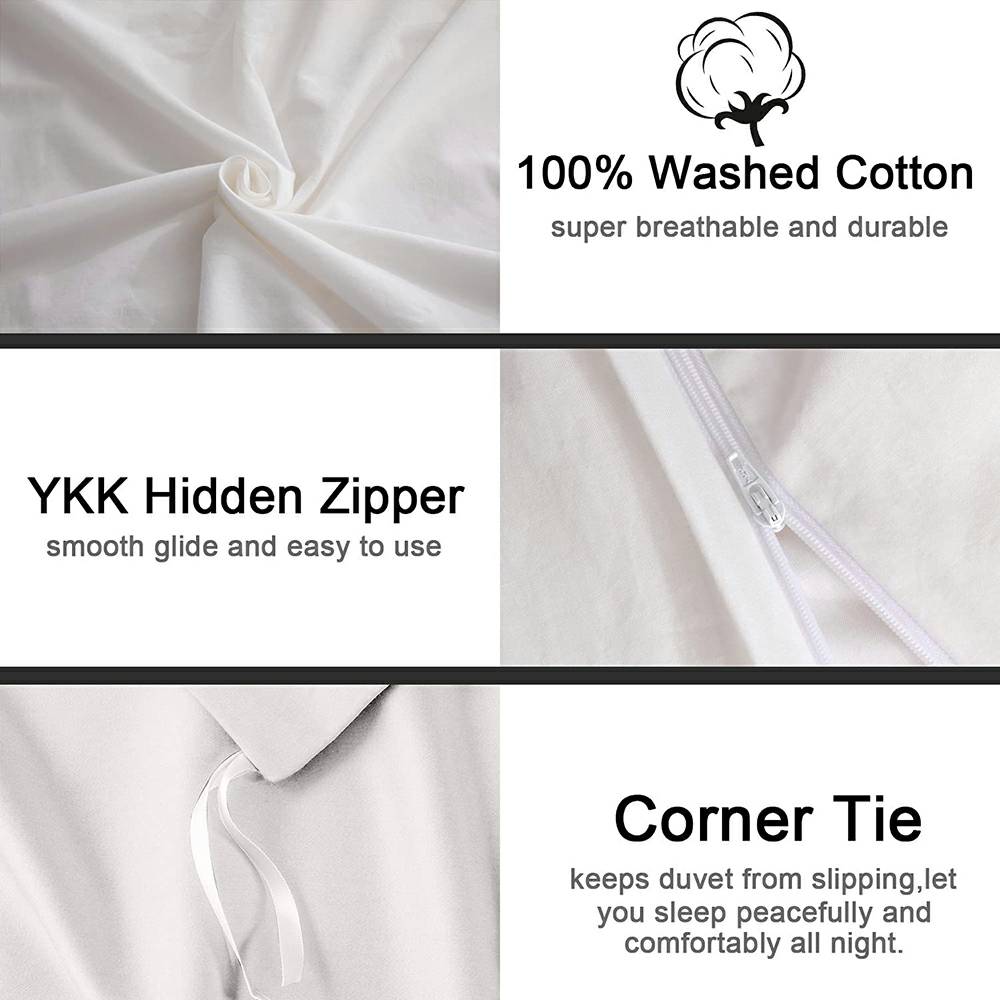 100% Washed Cotton 3 PCS Duvet Cover Set - White