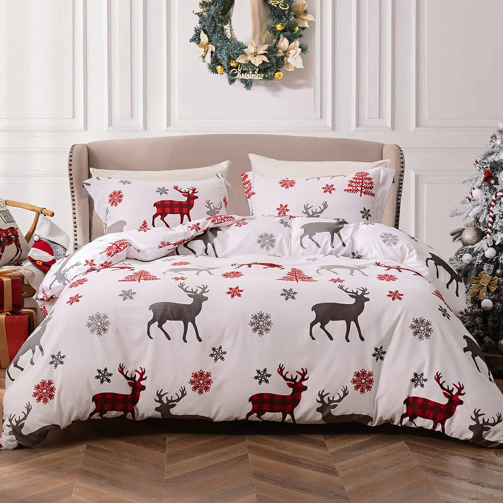 クリスマス寝具セット 3 点 - 鹿と木