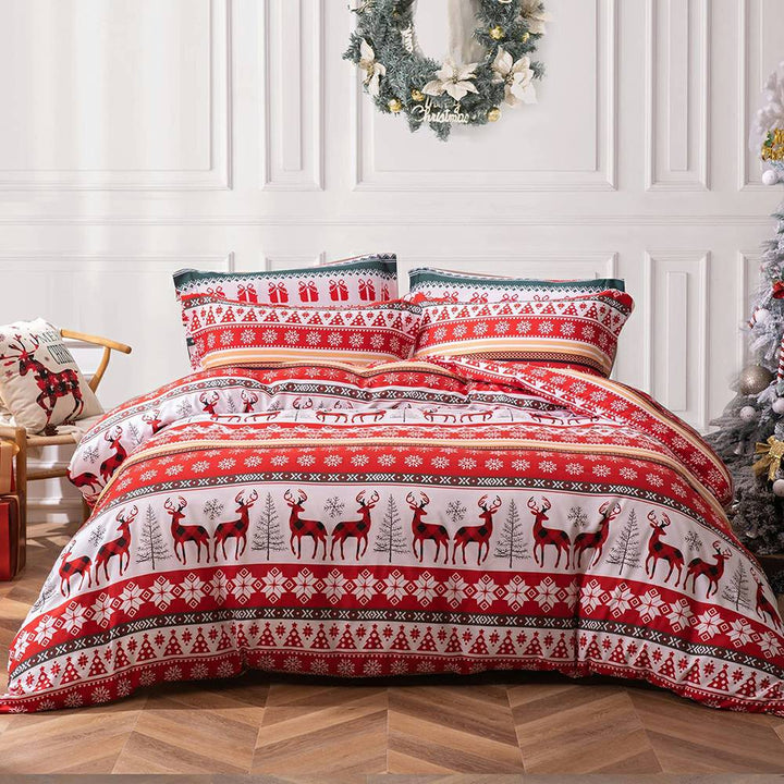 クリスマス寝具セット 3 点 - スノーフレーク トナカイ
