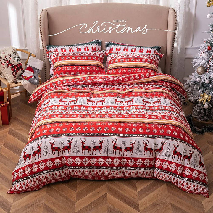 クリスマス寝具セット 3 点 - スノーフレーク トナカイ