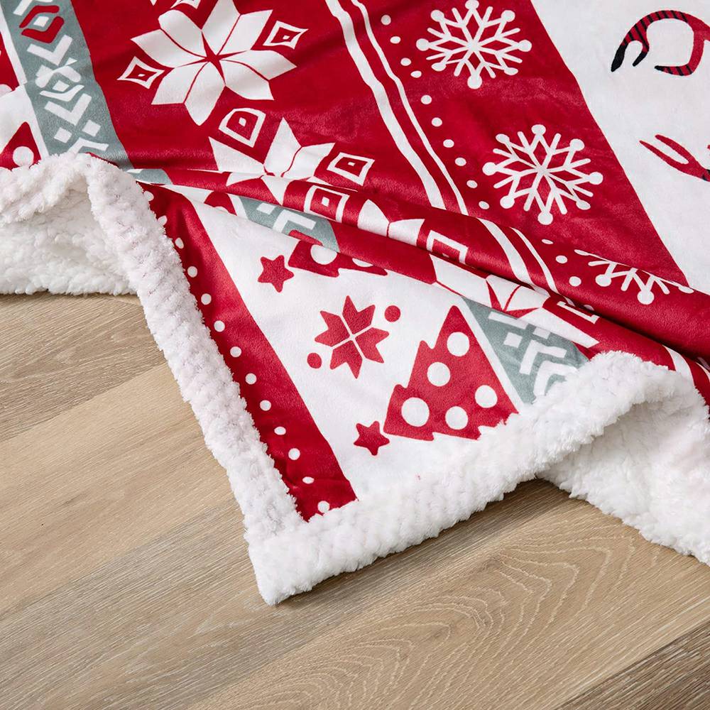 Christmas Flannel Fleece Throw Blanket - Reindeer Red White