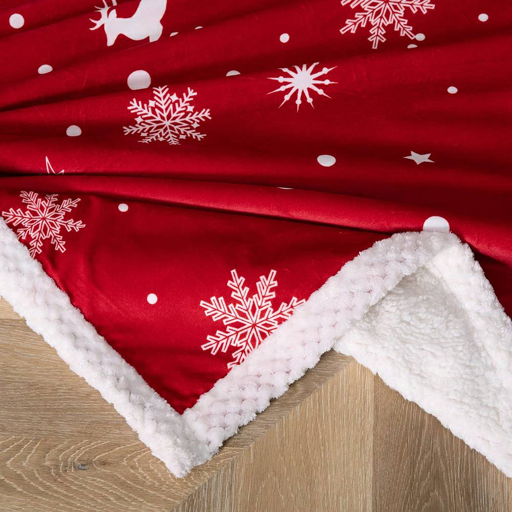 Christmas Flannel Fleece Throw Blanket - Snow Reindeer Red