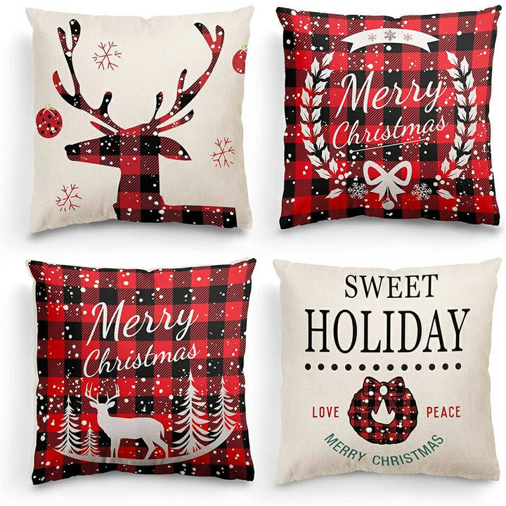Christmas Pillow Covers Set of 4 for Sofa Couch - Black & Red