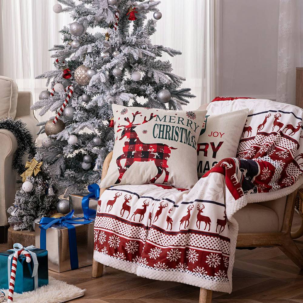 クリスマス枕カバー 4 枚セット ソファ ソファ用 - バッファローチェック柄