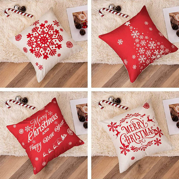 Christmas Pillow Covers Set of 4 for Sofa Couch - Red & Beige