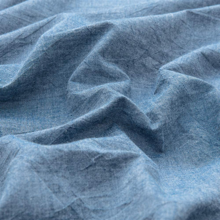 100% Washed Cotton 3 PCS Reversible Duvet Cover Set - Denim Blue & White