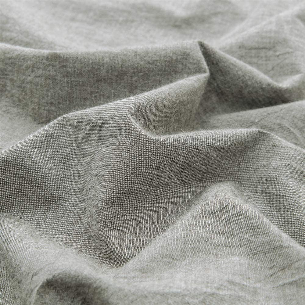 100% Washed Cotton 3 PCS Reversible Duvet Cover Set - Light Gray & White