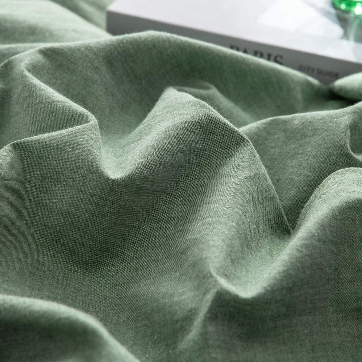 100% Washed Cotton 3 PCS Reversible Duvet Cover Set - Mineral Green & White
